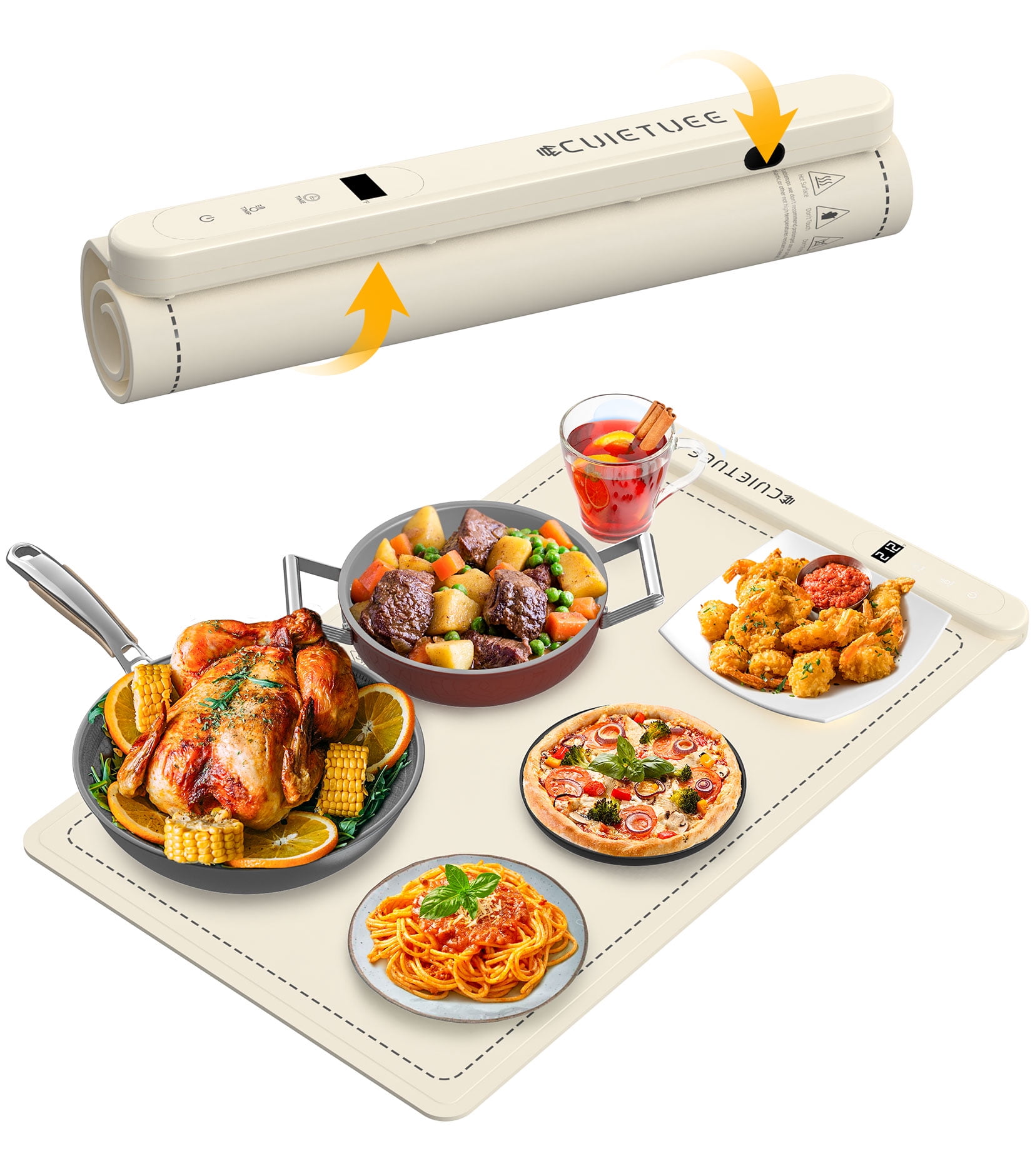 Electric Warming Tray 500W Upgraded Graphene Heat-Conducting Material, tisino Rollable and Portable Food Warming Mat 6 Temperature Settings for Gatherings Parties Home Buffets Daily Use, Beige